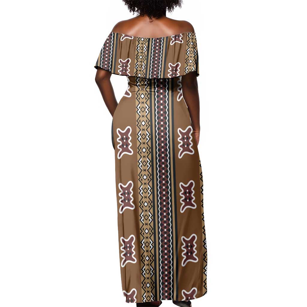 Mali Mud Cloth Off Shoulder Maxi Dress Traditional Bologan Pattern - African Pride