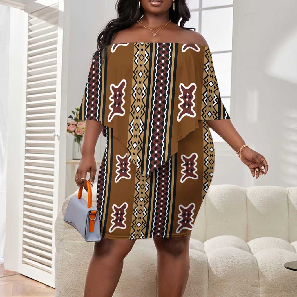 Mali Mud Cloth Off Shoulder Short Dress Traditional Bologan Pattern - African Pride