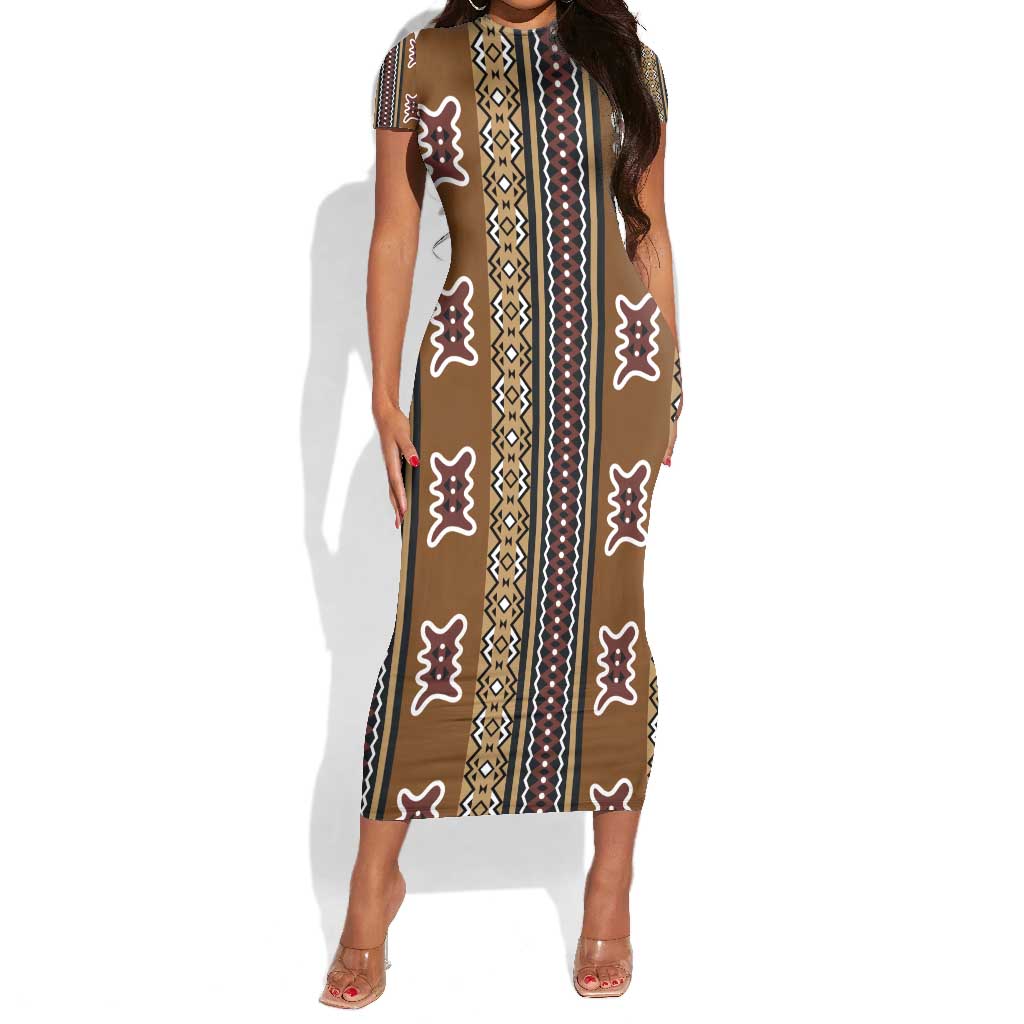 Mali Mud Cloth Short Sleeve Bodycon Dress Traditional Bologan Pattern - African Pride