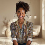 Mali Mud Cloth Women Casual Shirt Traditional Bologan Pattern - African Pride