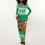 Personalized Afro Christmas in Nigeria Long Sleeve Bodycon Dress Eku Odun Eku IyeDun - African Pride