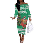 Personalized Afro Christmas in Nigeria Off The Shoulder Long Sleeve Dress Eku Odun Eku IyeDun - African Pride