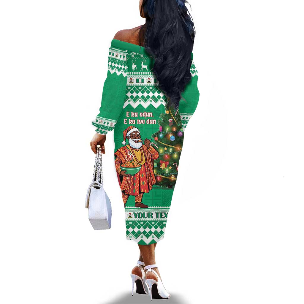 Personalized Afro Christmas in Nigeria Off The Shoulder Long Sleeve Dress Eku Odun Eku IyeDun - African Pride