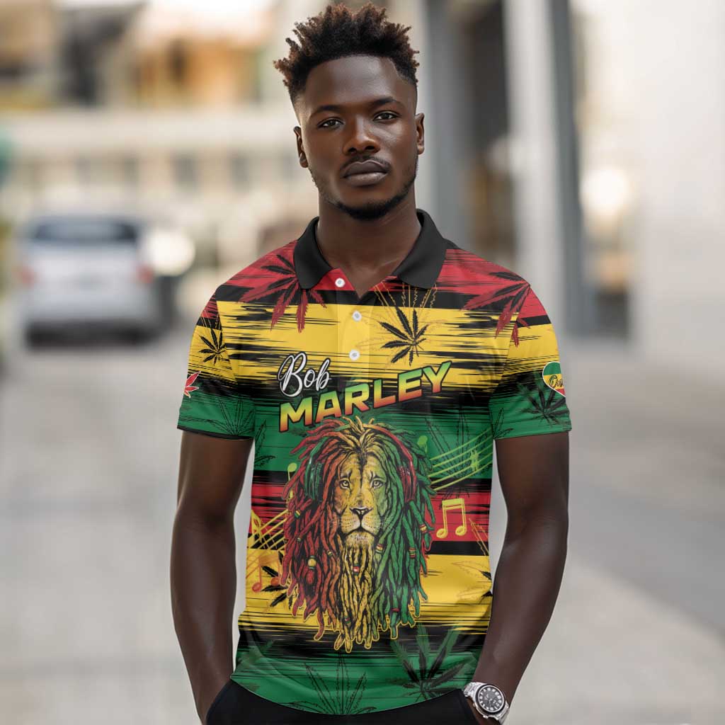 Personalised Rastafarian Lion Polo Shirt Cannabis Leaf Pattern