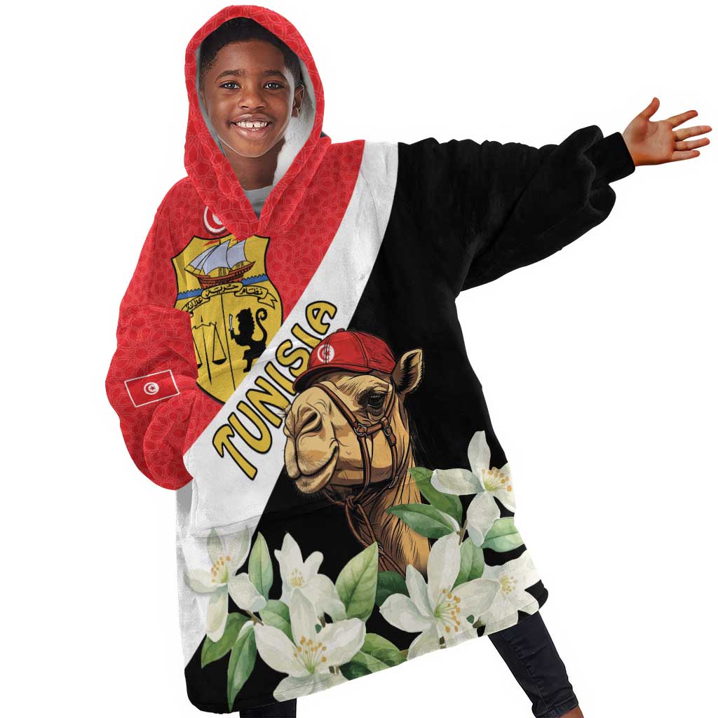 Personalized Afro Tunisia Kid Wearable Blanket Hoodie Camelus Dromedarius With Jasmine