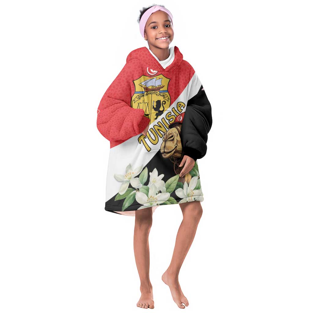 Personalized Afro Tunisia Kid Wearable Blanket Hoodie Camelus Dromedarius With Jasmine