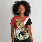 Personalized Afro Tunisia Women V-Neck T-Shirt Camelus Dromedarius With Jasmine