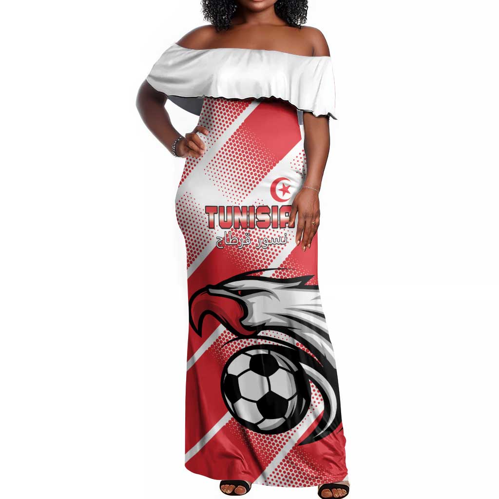 Custom Tunisia Football Off Shoulder Maxi Dress Go Eagles of Carthage