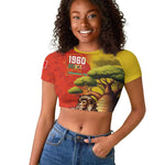 Afro Senegal Independence Day Raglan Cropped T shirt 65th Anniversary - Kente Pattern