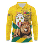 Happy Togo Independence Day Long Sleeve Polo Shirt Lion With Coat Of Arms - Kente Pattern