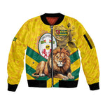 Happy Togo Independence Day Sleeve Zip Bomber Jacket Lion With Coat Of Arms - Kente Pattern