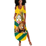 Happy Togo Independence Day Summer Maxi Dress Lion With Coat Of Arms - Kente Pattern