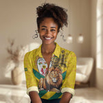Happy Togo Independence Day Women Casual Shirt Lion With Coat Of Arms - Kente Pattern