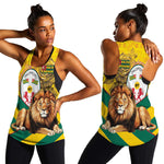 Happy Togo Independence Day Women Racerback Tank Lion With Coat Of Arms - Kente Pattern