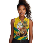 Happy Togo Independence Day Women Sleeveless Polo Shirt Lion With Coat Of Arms - Kente Pattern