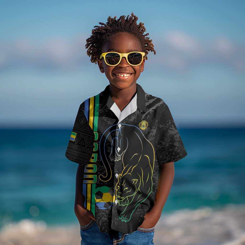 Custom Gabon Football Kid Hawaiian Shirt Go Champions - Black Ver
