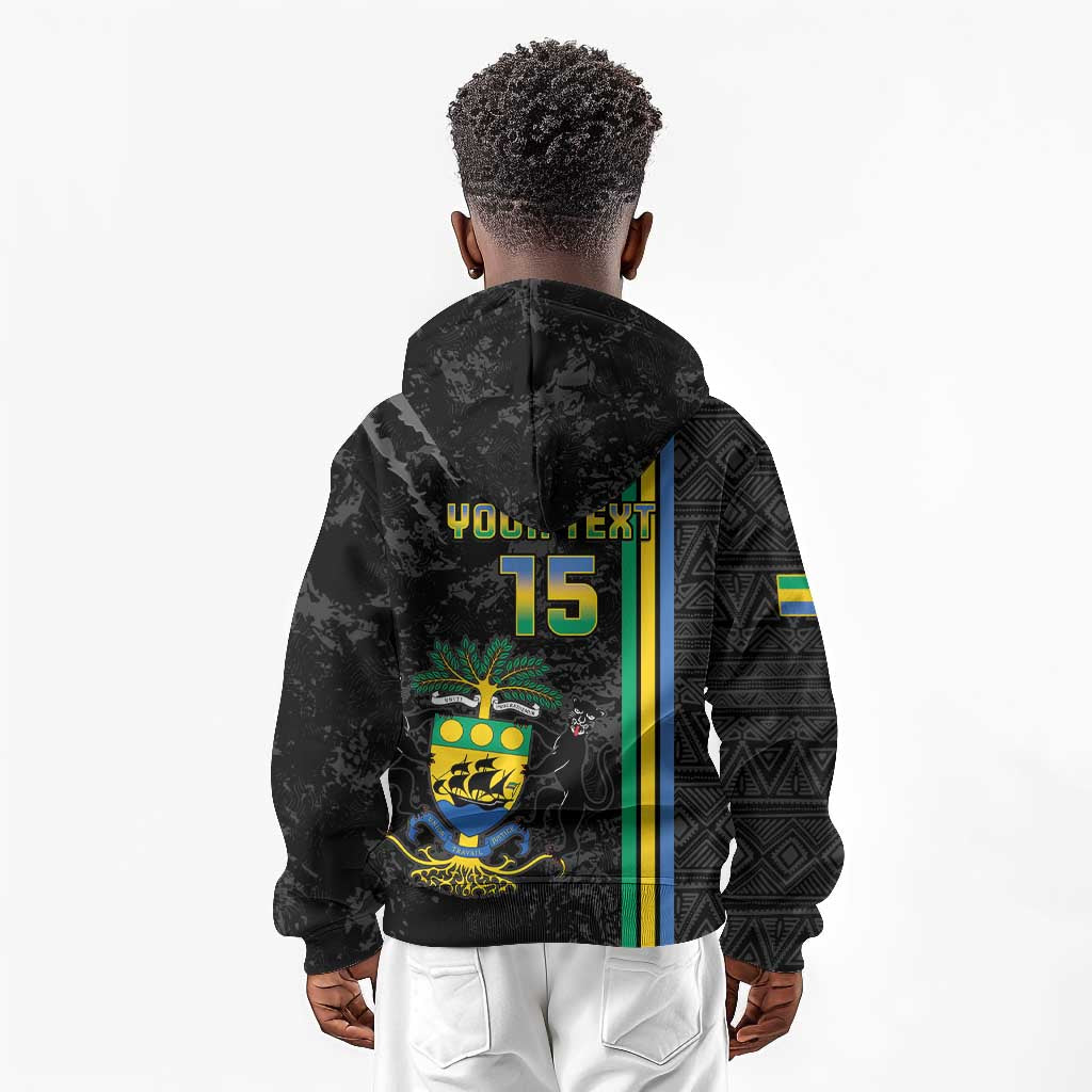 Custom Gabon Football Kid Hoodie Go Champions - Black Ver