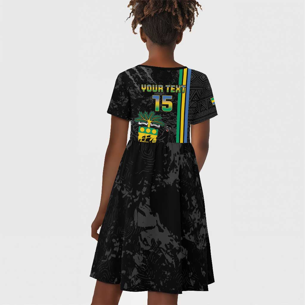 Custom Gabon Football Kid Short Sleeve Dress Go Champions - Black Ver