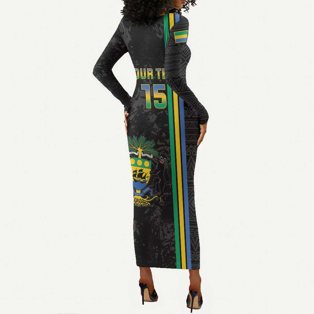 Custom Gabon Football Long Sleeve Bodycon Dress Go Champions - Black Ver LT15