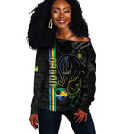 Custom Gabon Football Off Shoulder Sweater Go Champions - Black Ver