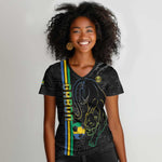 Custom Gabon Football Women V-Neck T-Shirt Go Champions - Black Ver