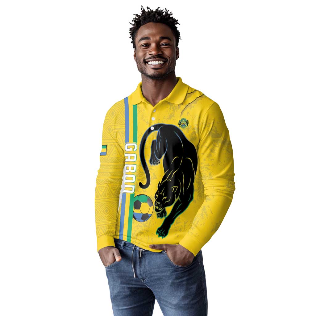 Custom Gabon Football Long Sleeve Polo Shirt Go Champions - Yellow Ver