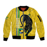 Custom Gabon Football Sleeve Zip Bomber Jacket Go Champions - Yellow Ver