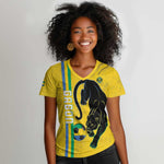 Custom Gabon Football Women V-Neck T-Shirt Go Champions - Yellow Ver