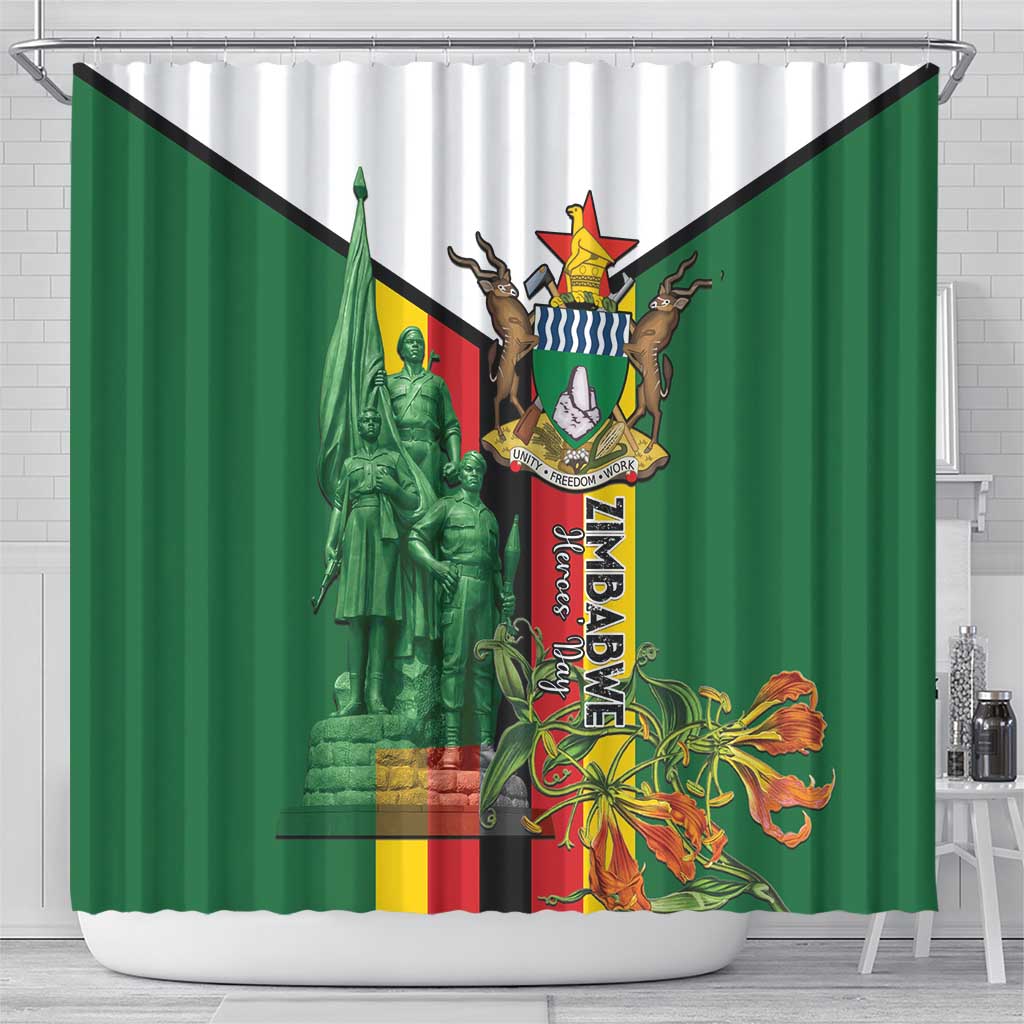 Zimbabwe Heroes' Day Shower Curtain Nyika yeZimbabwe Monument - Coat Of Arms - African Pride