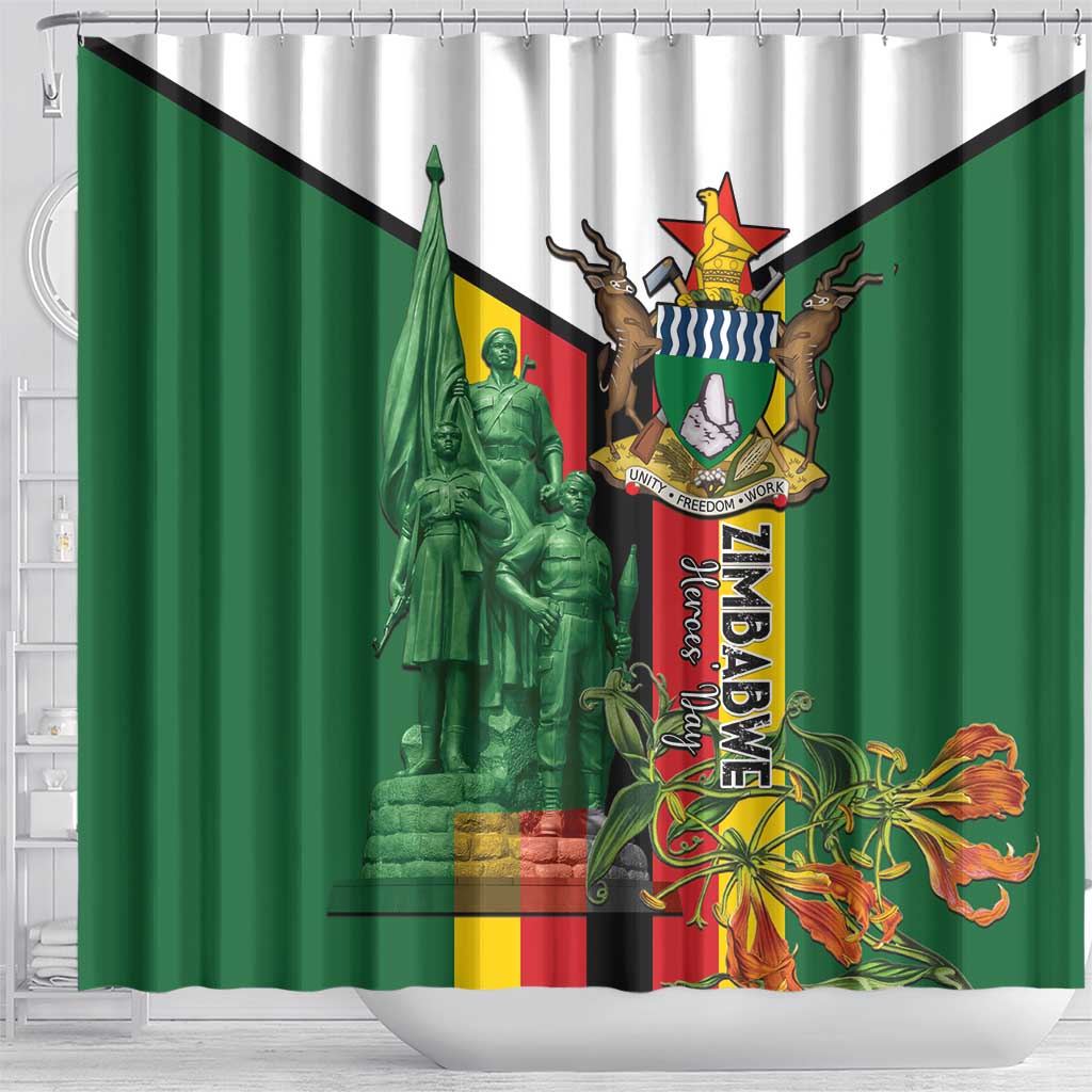 Zimbabwe Heroes' Day Shower Curtain Nyika yeZimbabwe Monument - Coat Of Arms - African Pride