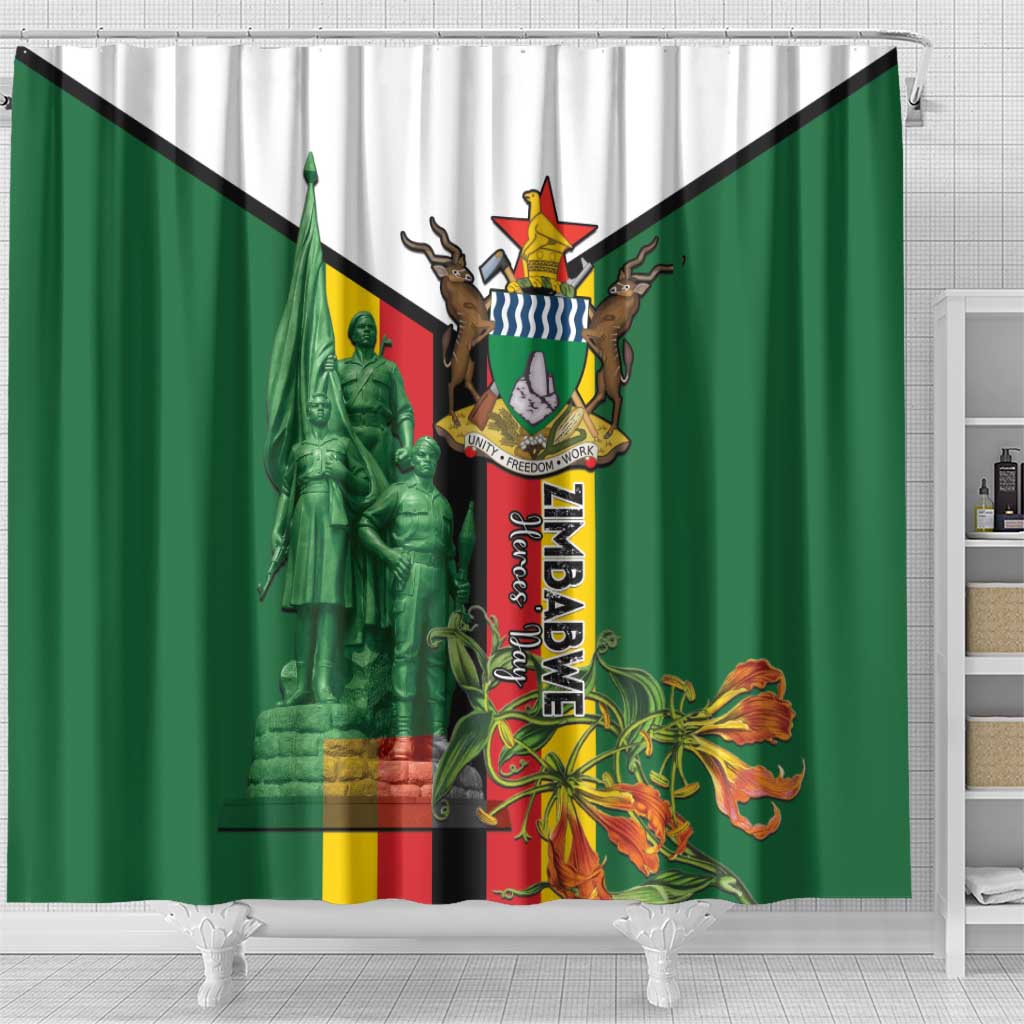 Zimbabwe Heroes' Day Shower Curtain Nyika yeZimbabwe Monument - Coat Of Arms - African Pride