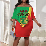 Personalized Congo-Brazzaville National Day Off Shoulder Short Dress Coat Of Arms With Map - African Pride