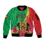 Personalized Congo-Brazzaville National Day Sleeve Zip Bomber Jacket Coat Of Arms With Map - African Pride