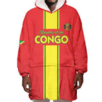 Custom Republique du Congo Football Wearable Blanket Hoodie Go Ba Diabulu ya Mbwaki Red Color - African Pride