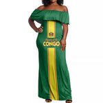 Custom Republique du Congo Football Off Shoulder Maxi Dress Go Ba Diabulu ya Mbwaki Green Color - African Pride