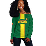Custom Republique du Congo Football Off Shoulder Sweater Go Ba Diabulu ya Mbwaki Green Color - African Pride