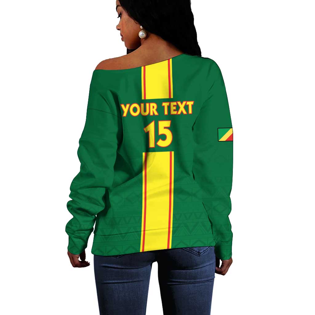 Custom Republique du Congo Football Off Shoulder Sweater Go Ba Diabulu ya Mbwaki Green Color - African Pride