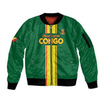 Custom Republique du Congo Football Sleeve Zip Bomber Jacket Go Ba Diabulu ya Mbwaki Green Color - African Pride