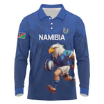 Namibia Rugby Custom Long Sleeve Polo Shirt Eagle Mascot - Sporty Style