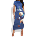 Namibia Rugby Custom Short Sleeve Bodycon Dress Eagle Mascot - Sporty Style LT15