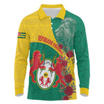 Personalised Togo Long Sleeve Polo Shirt Coat Of Arms - African Mix Rose Pattern