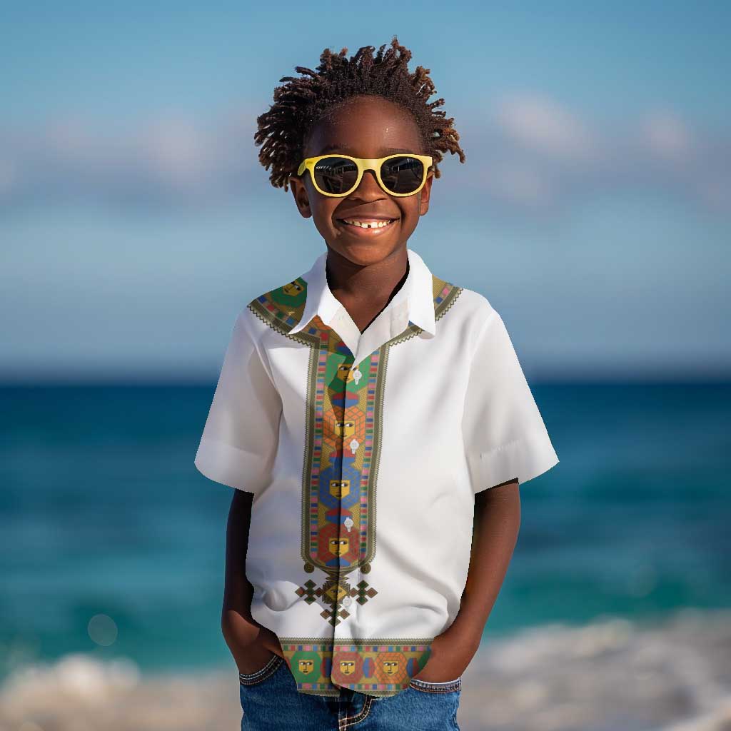 Habesha Motifs Ethiopia Kid Hawaiian Shirt Tilet White Gold LT7 main image 1
