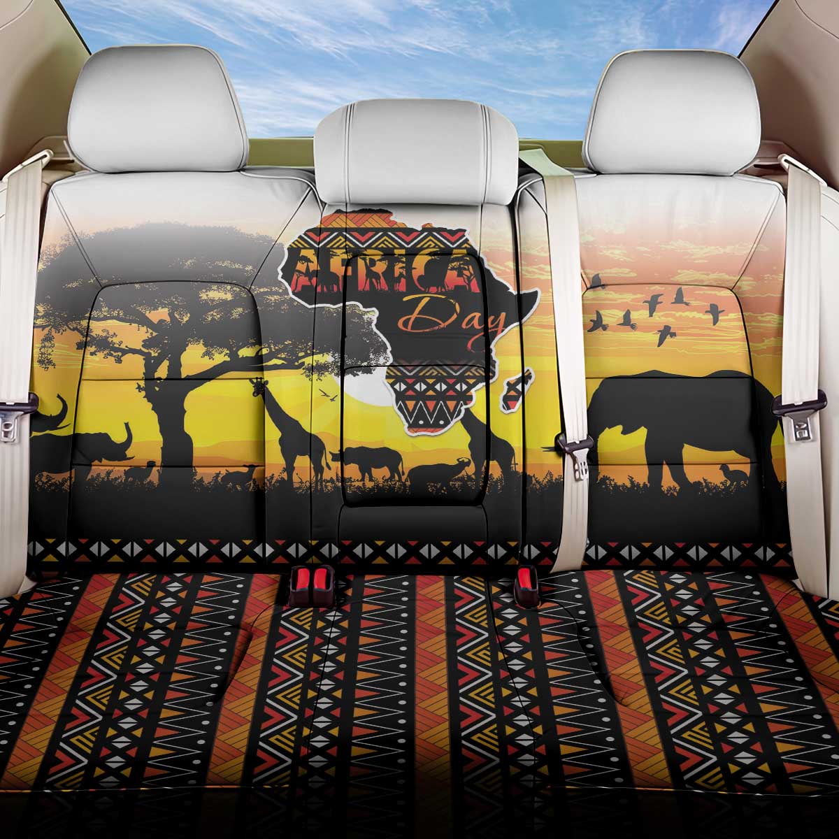 Africa Day Back Car Seat Cover Safari With Map - African Pattern