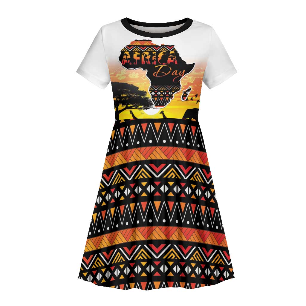 Africa Day Kid Short Sleeve Dress Safari With Map - African Pattern