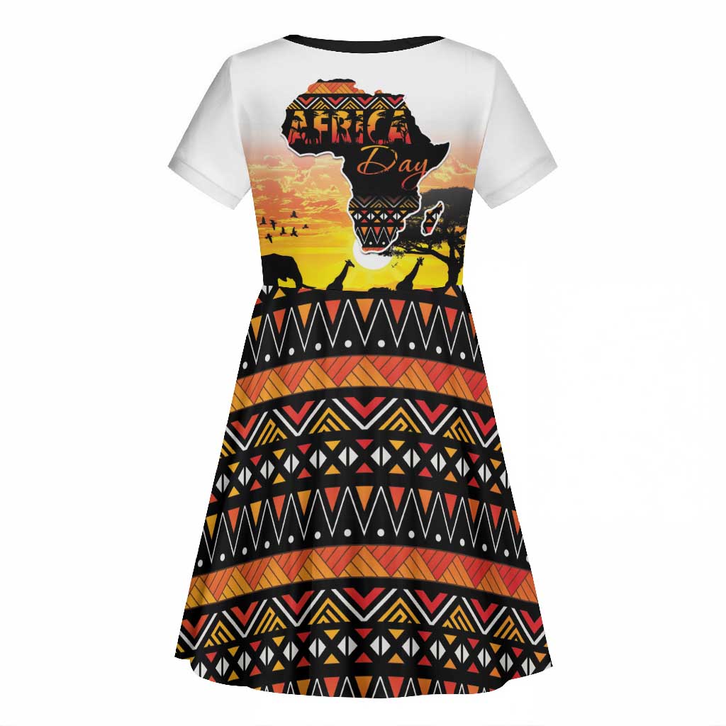 Africa Day Kid Short Sleeve Dress Safari With Map - African Pattern