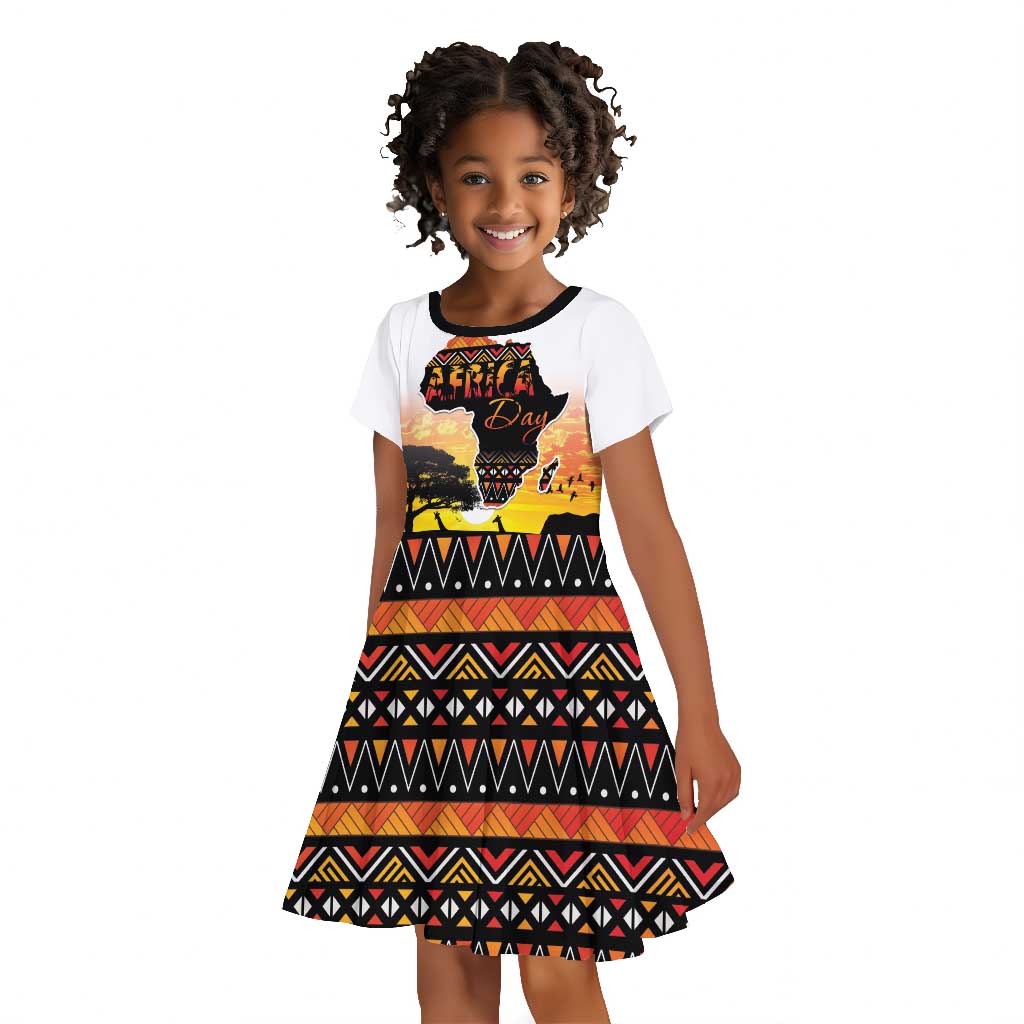 Africa Day Kid Short Sleeve Dress Safari With Map - African Pattern