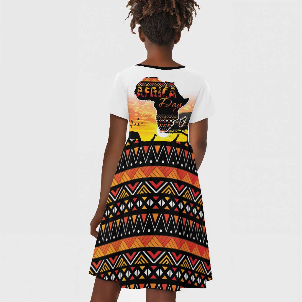 Africa Day Kid Short Sleeve Dress Safari With Map - African Pattern