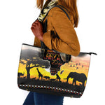 Africa Day Leather Tote Bag Safari With Map - African Pattern