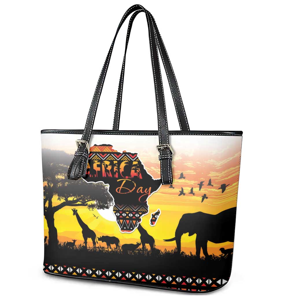 Africa Day Leather Tote Bag Safari With Map - African Pattern