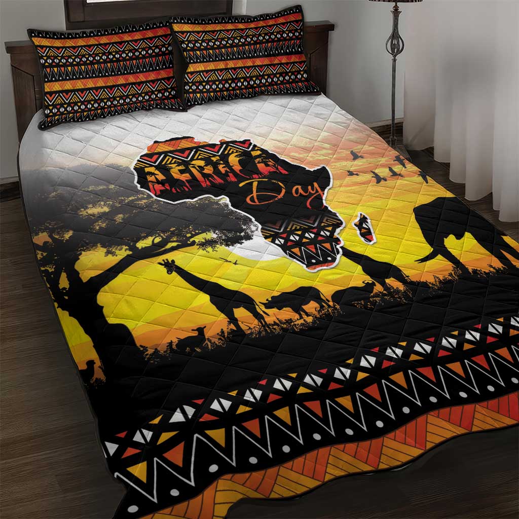 Africa Day Quilt Bed Set Safari With Map - African Pattern